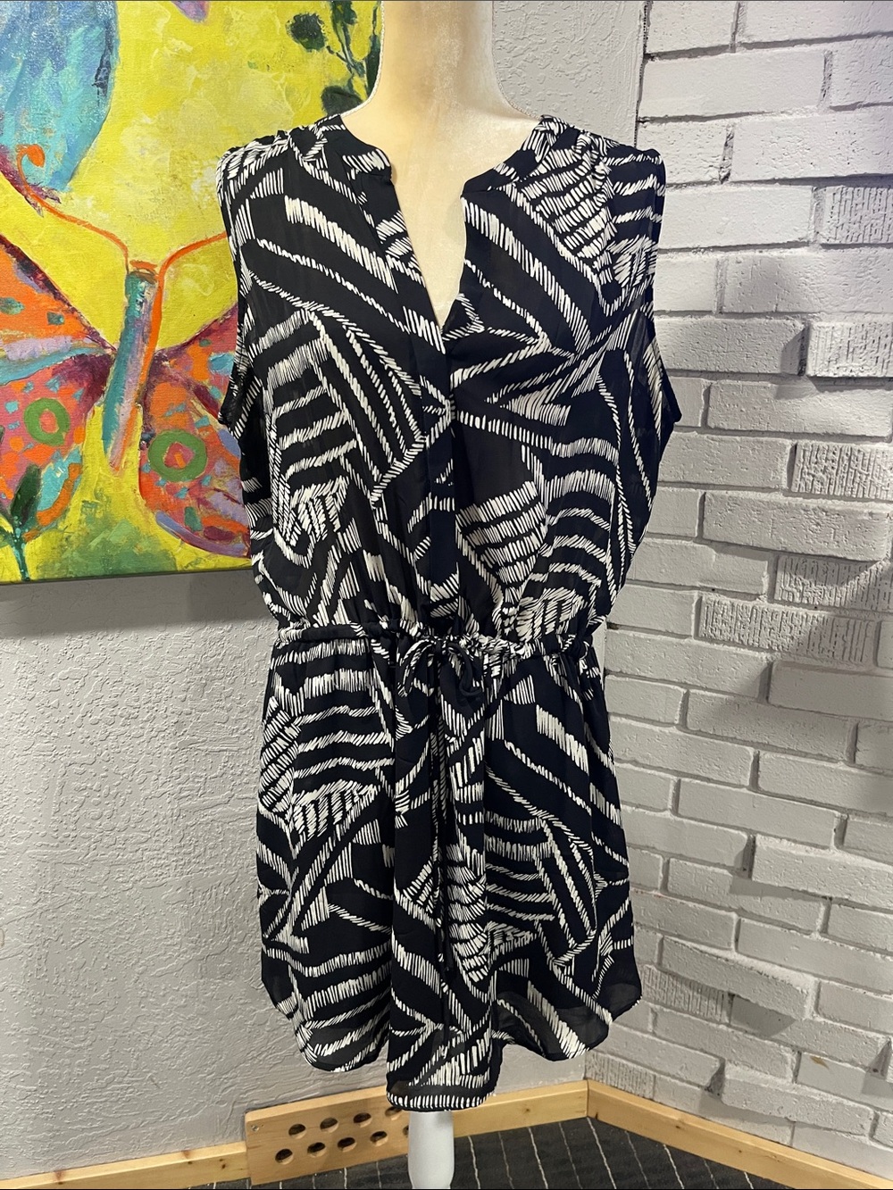 GAP Black and Cream Sleeveless Printed Dress.